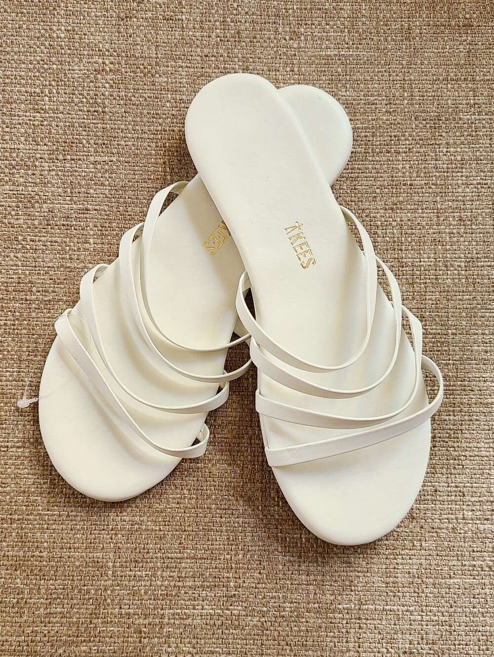 TKEES Senna Multi-Strap Leather Slide Sandals in Cream/White NEW Size 6